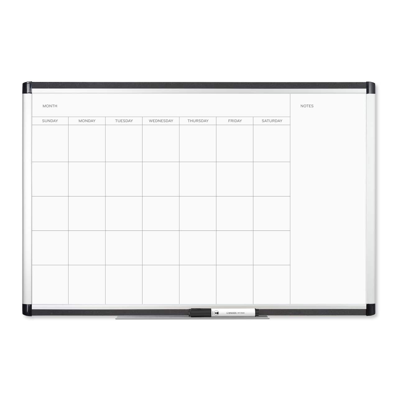 U Brands Silver 36" x 24" Aluminum Frame PINIT Magnetic Dry Erase Monthly Calendar Board